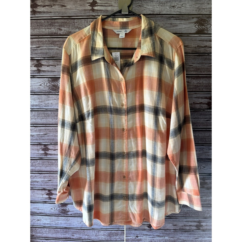 Old Navy Women's‎ Long-Sleeved Button-Down Shirt Size 2X Plaid Classic NWT